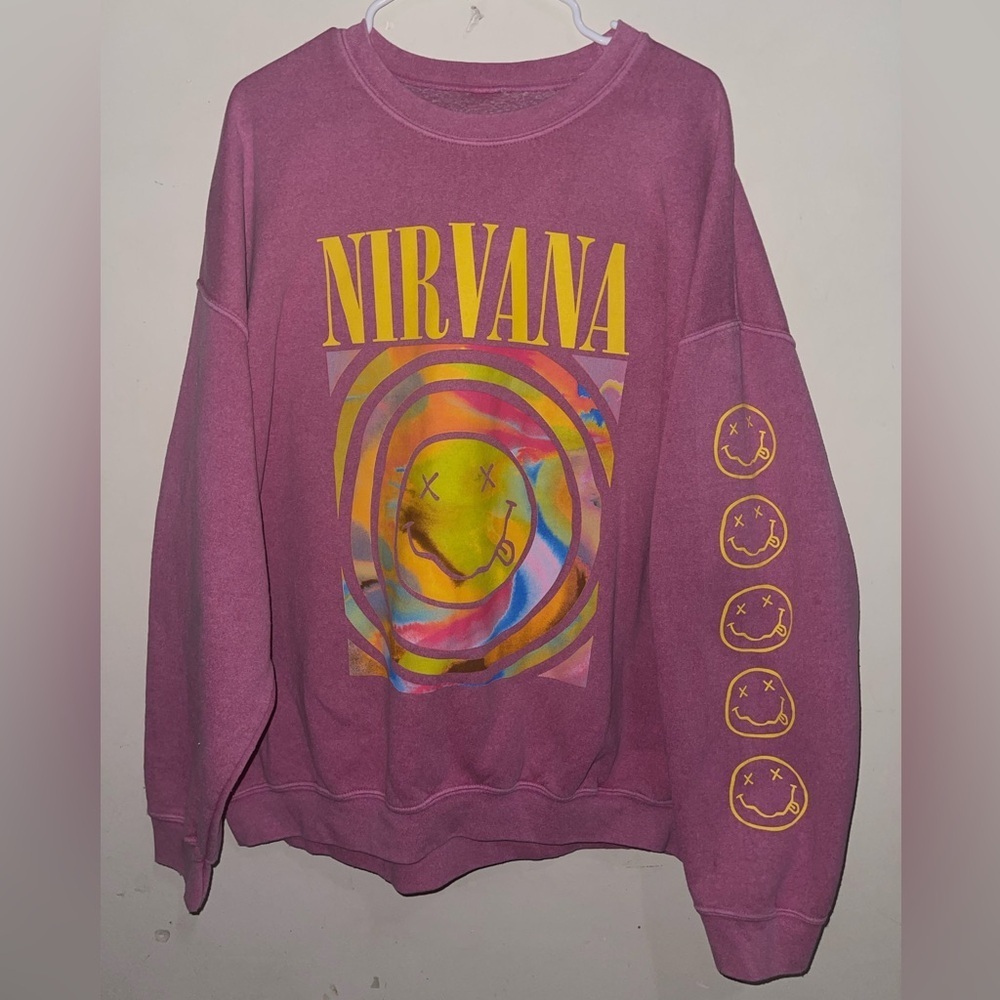 NWOT Nirvana Smiley Artsy Oversize Crewneck Sweater - Picture 5 of 7
